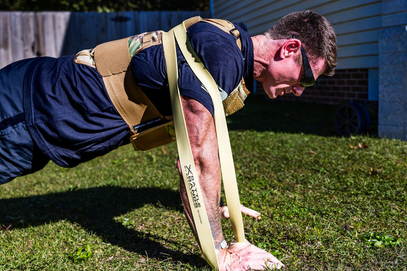 Dan Fahey of Gritty Soldier doing banded push-ups with the heavy Battle Band