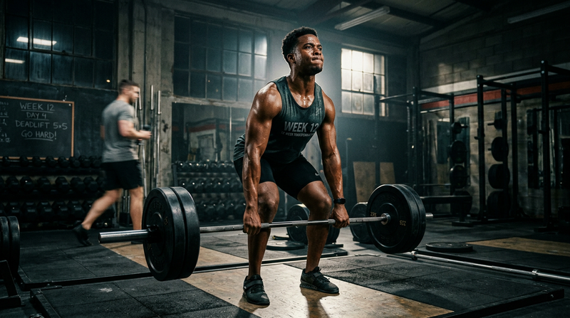 Athlete lifting weights during 12-week weight loss program