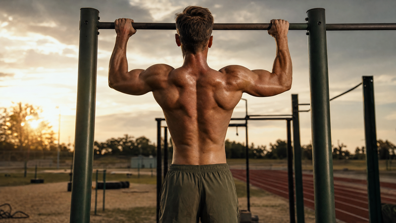 Marine doing pull-ups while training for the USMC PFT