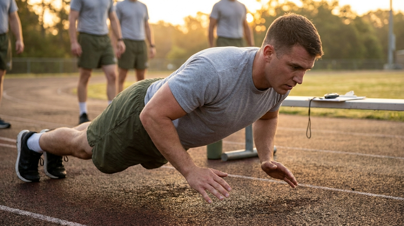 Soldier performing a hand-release push-up during the Army Fitness Test
