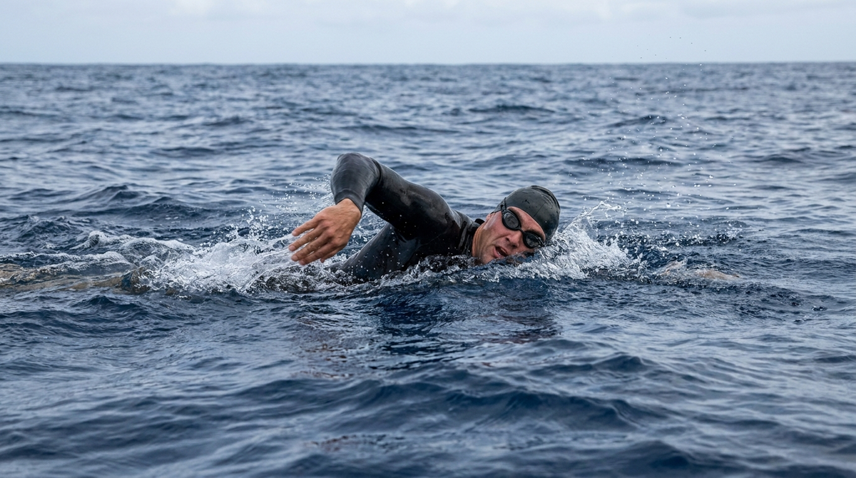 Swimmer training in open water