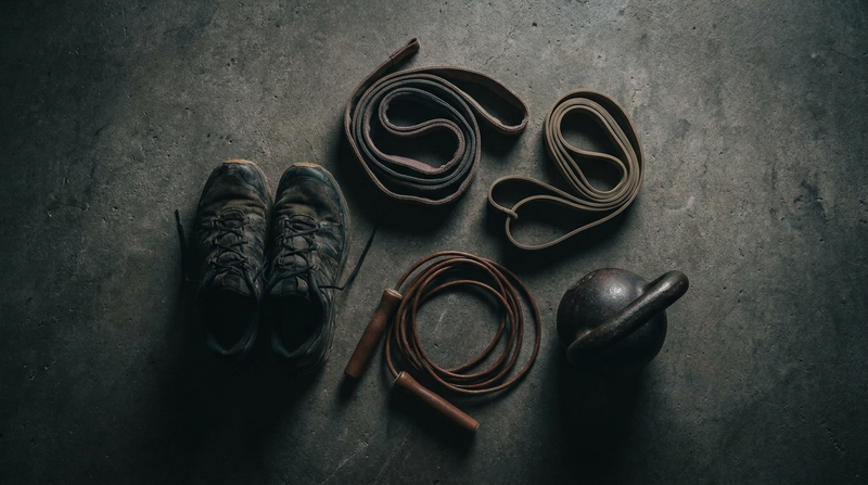Hybrid athlete training gear laid out on a gym floor