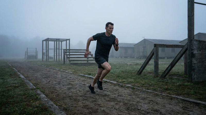 Runner sprinting on a track training for the ACFT 2-mile run