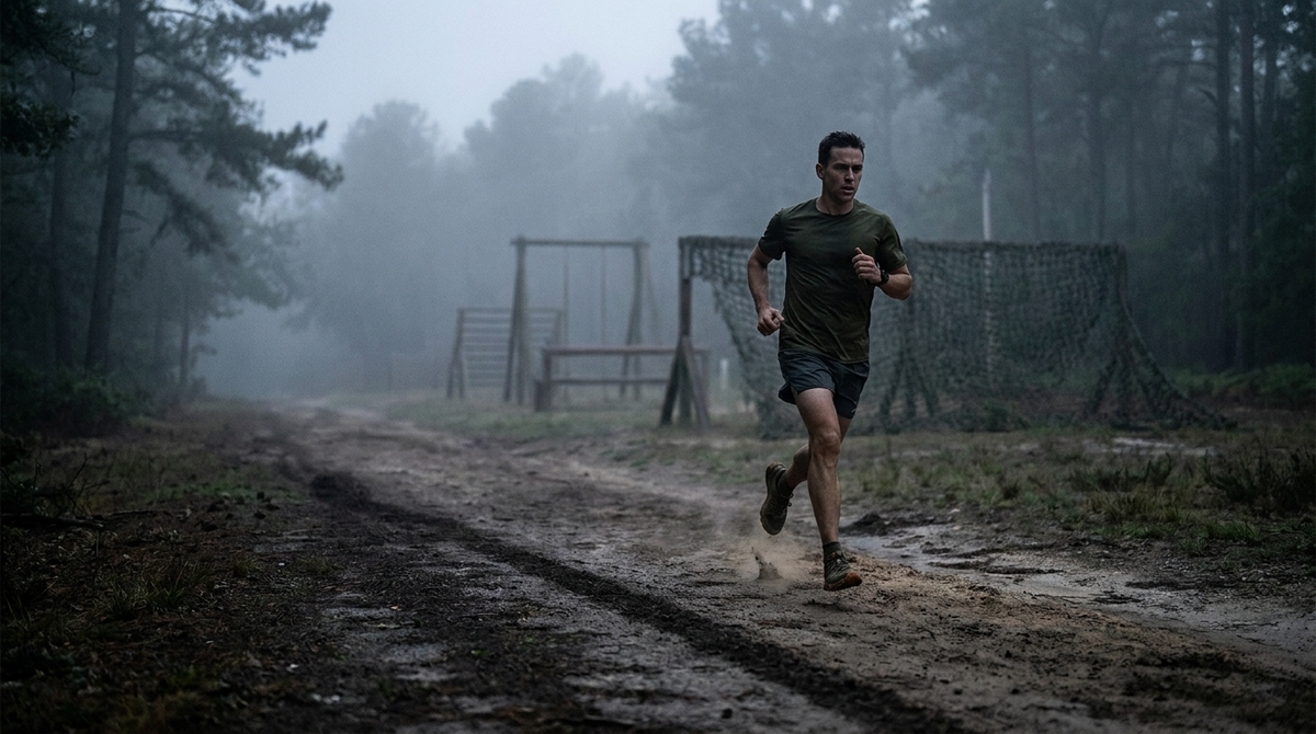 Distance runner training on a trail for the 3-mile run