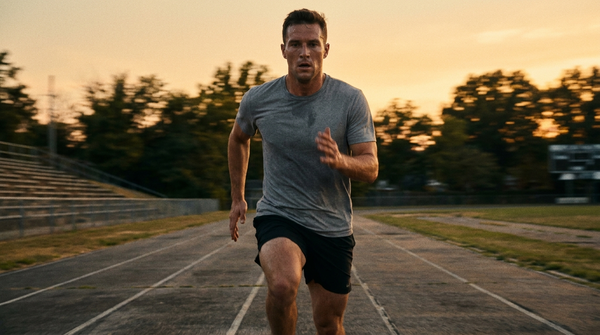 Athlete sprinting on an outdoor track while training for the FBI physical fitness test
