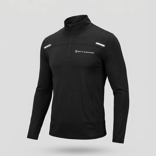 Black Battle Bunker long sleeve quarter zip performance shirt with reflective stripes