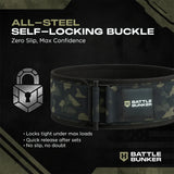 Battle Bunker all-steel self-locking buckle belt with camo pattern, zero slip and max confidence