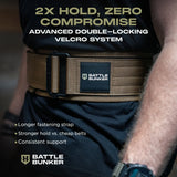 Battle Bunker tactical belt with advanced double-locking Velcro system providing stronger hold and support