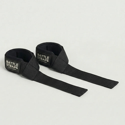 Black Battle Straps wrist wraps with Battle Bunker branding for weightlifting support