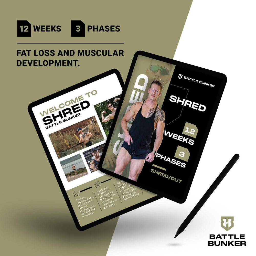 Battle Bunker Shred 12-week fat loss and muscular development program with fitness app and guide