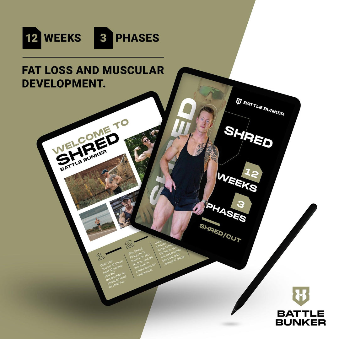 Battle Bunker Shred 12-week fat loss and muscular development program with fitness app and guide