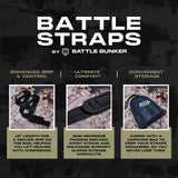 Battle Bunker Battle Straps with 18-inch secure grip, neoprene padding, and carrying bag for storage