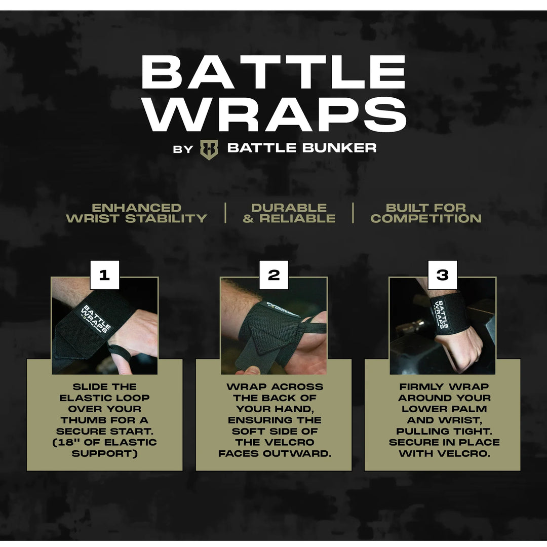 Battle Wraps wrist support by Battle Bunker with elastic loop, velcro wrap, and secure fit for wrist stability