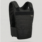 Black tactical vest on a light gray background