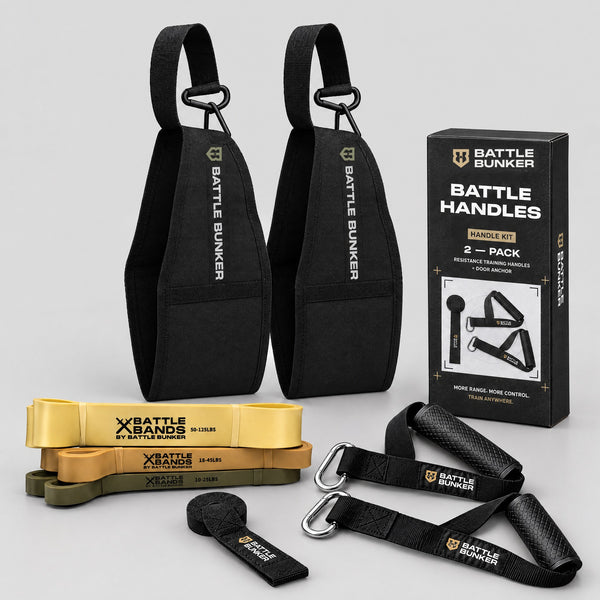 Battle Bunker Core Kit: Hanging Ab Straps V2, 3-Pack Battle Bands and Battle Handles