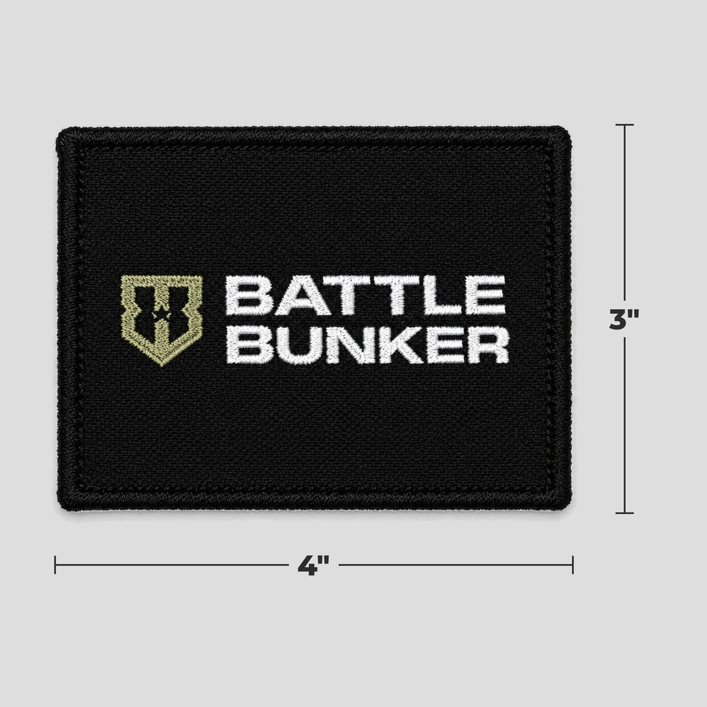 Battle Bunker Logo Patch with measurements: 4 inches wide by 3 inches tall